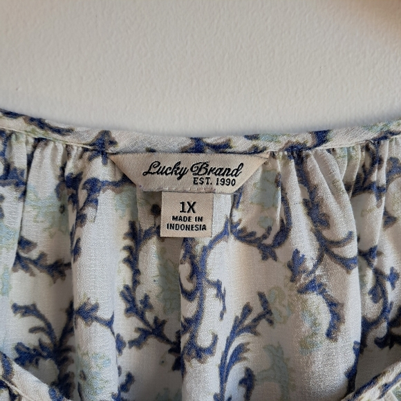 Luxky Brand White And Blue Boho Long Sleeve Peasant Top 1x - Picture 4 of 6